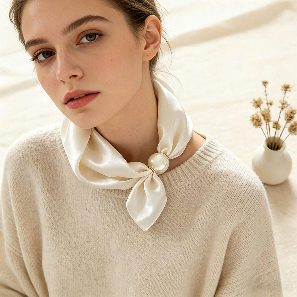 Ascot Neck Scarf - Syal Rantai Sutra Magnetik Tipis dengan