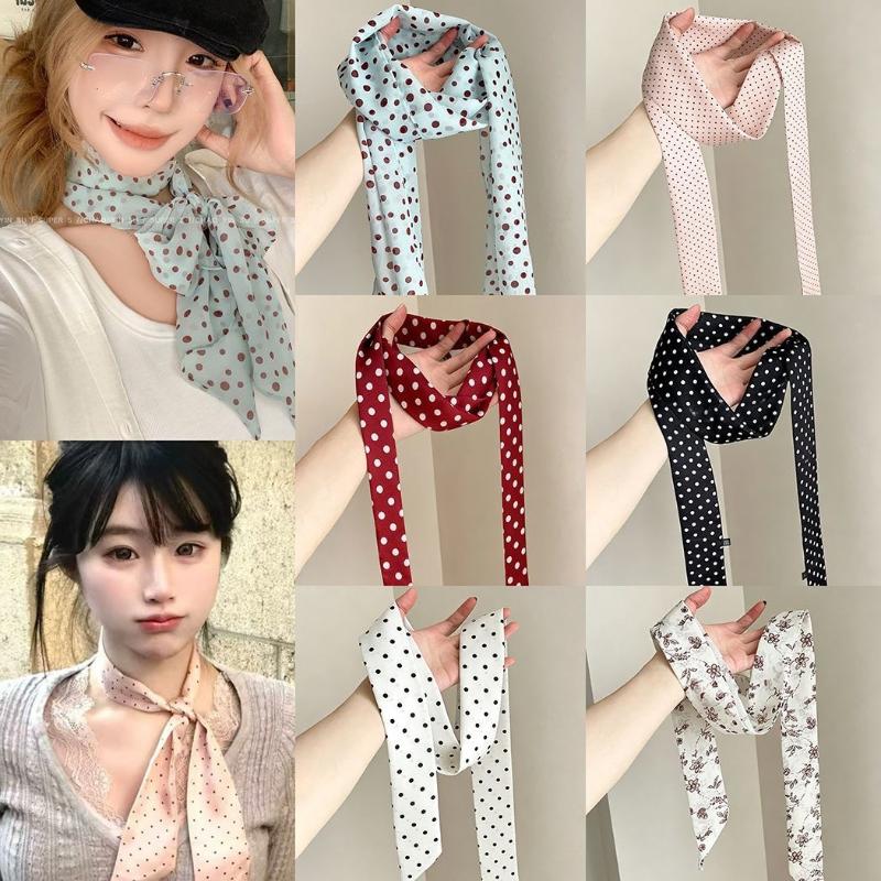 Ascot Neck Scarf - Syal Sutra Motif Bunga Polka Dot,