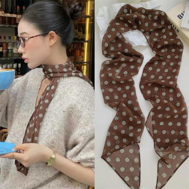 Syal Sutra Motif Bunga Polka D - Ascot Neck Scarf ulasan dan harga