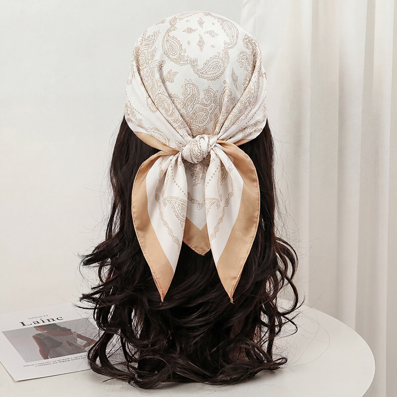 Syal Persegi Motif Paisley Bei - Head Wrap Turban ulasan dan harga